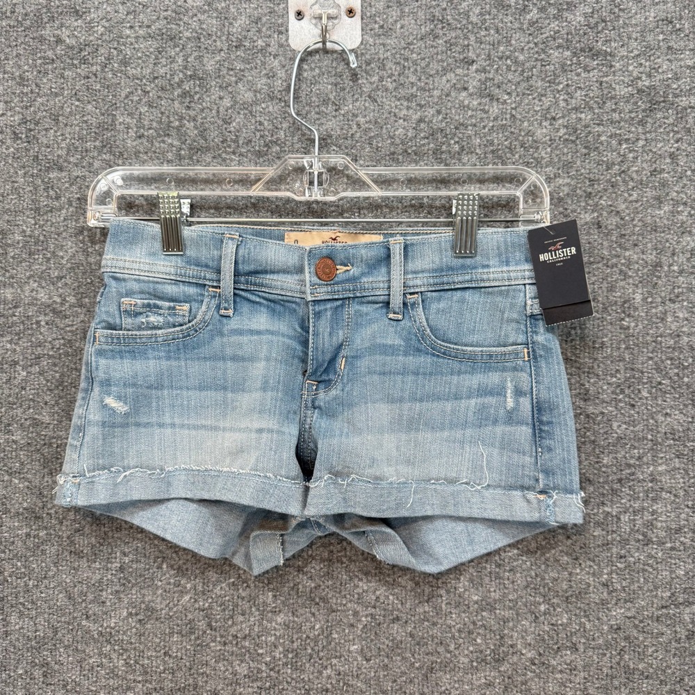 Hollister Micro Mini Jean Shorts Womens 0 Blue Low Rise Frayed Cuffed Y2K NEW